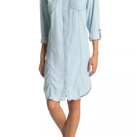 Prana Doryan Vintage Blue Chambray Shirt Dress Roll-Tab Sleeve Size Small $89 - Picture 2 of 13